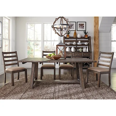 Rustic 5-Piece 77" Trestle Table Set